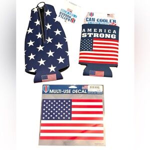 NWT•American Flag Trio Bundle Can/Bottle Cooler and Decal Set
